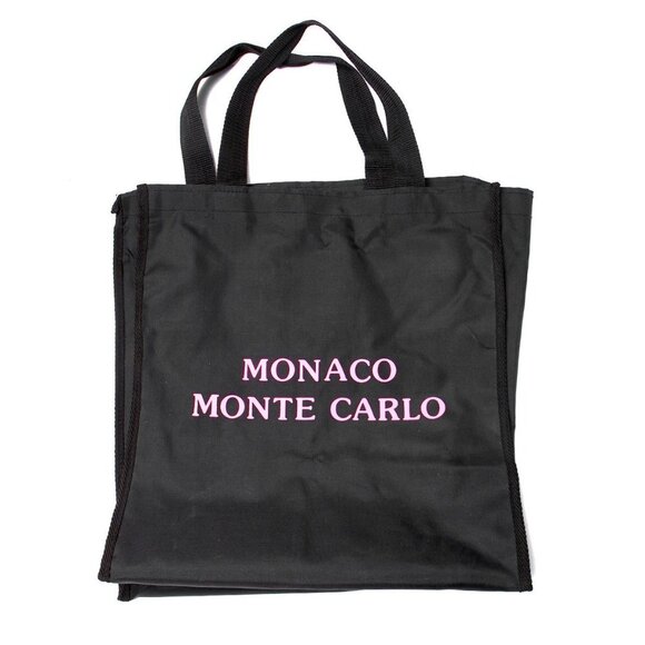 Monte Carlo Nylon Tote Bag Vacation Shoulder Bag Black Pink - Picture 3 of 6
